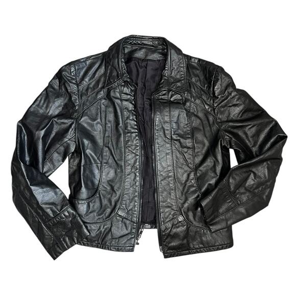 Vintage Black Leather Motorcycle Jacket motto jacket biker classic winter - Picture 8 of 11